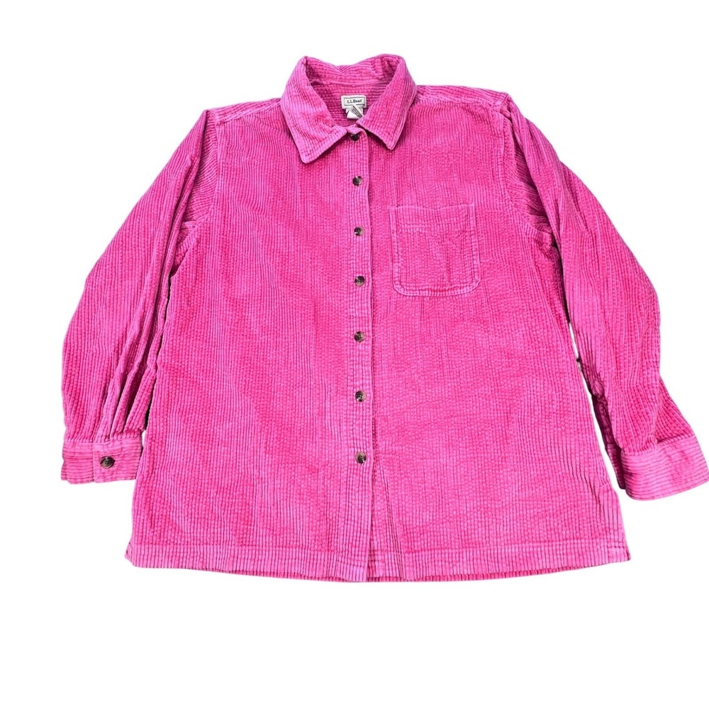 LL Bean Pink Corduroy Button Down Shirt Women Medium M-REG